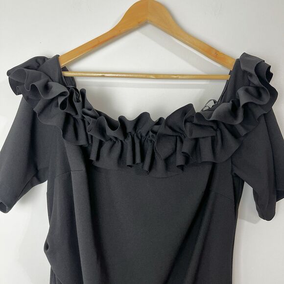 Xscape Brynleigh Dress Off The Shoulder Scuba Ruffle Black Party Plus Size 18W - Picture 7 of 13